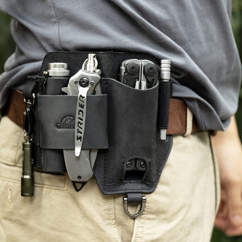 topstache Leather Multitool Sheath,EDC Belt Organizer for Work and Daily Use,Leatherman Sheath,EDC Pocket Organizer for Flashlight and Multitool,Gifts for Men,Leather Sheath for Multitool - Image 2